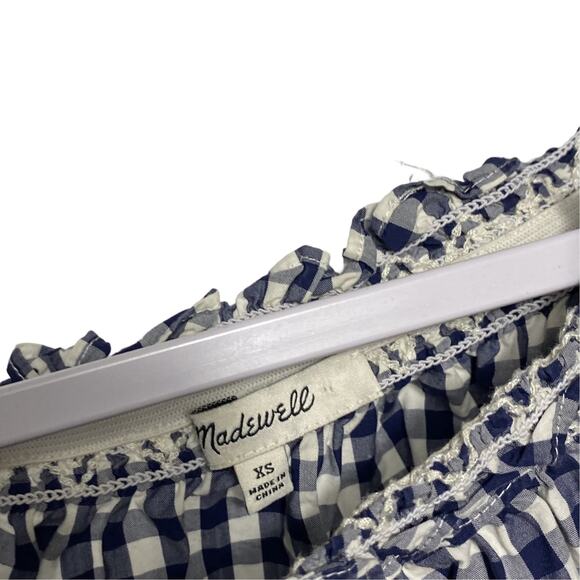 Madewell Smocked Gingham Off the Shoulder Navy and White Top XS (2369) - Picture 4 of 6